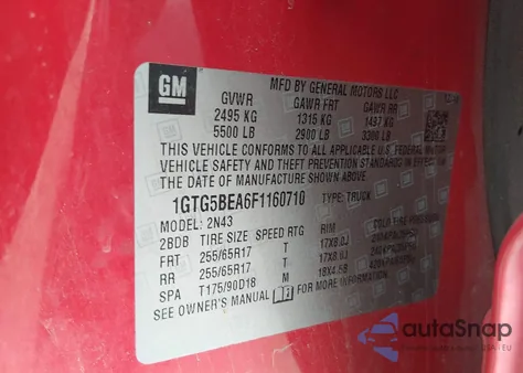 2015 GMC Canyon Sle из США, поврежденный, VIN 1GTG5BEA6F1160710